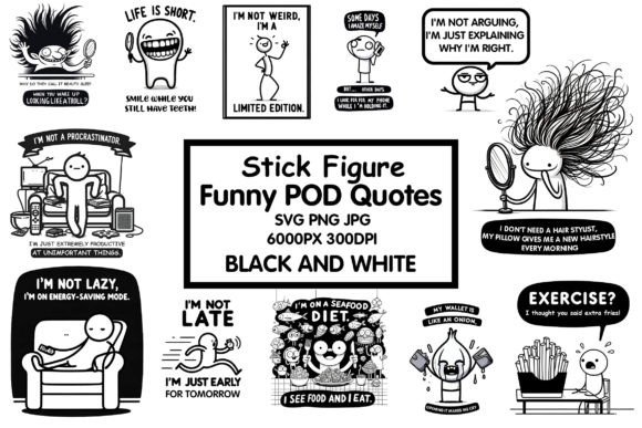 12 Funny Stick Figure Quotes Bundle Graphics and Illustrations Review