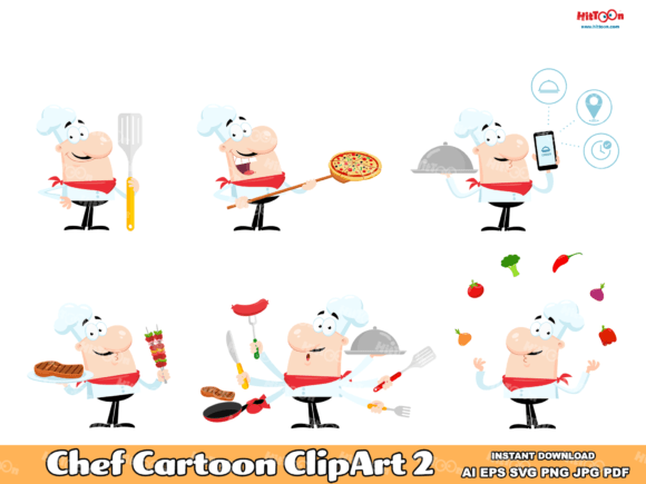 Funny Chef Man Cartoon Character 2 Graphics and Illustrations