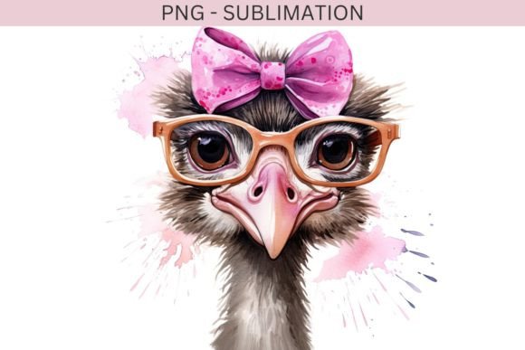 Funny Ostrich PNG with Pink Bow Glasses: Graphics and Illustrations Review