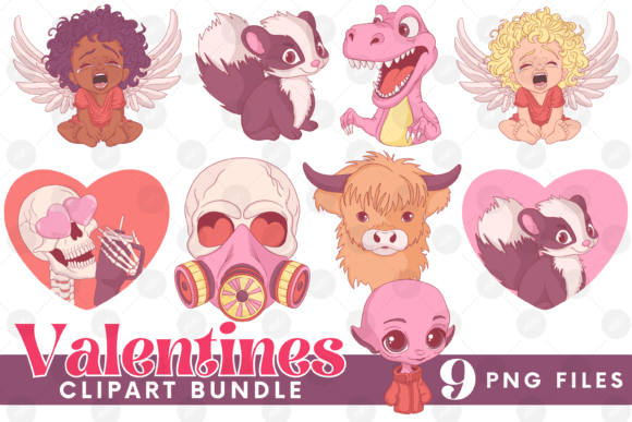 Funny Valentines Clipart Bundle Cupid Graphics and Illustrations