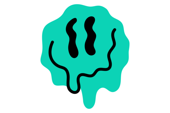 Melted Emoticon with Happy Smile. Retro Graphics and Illustrations Review
