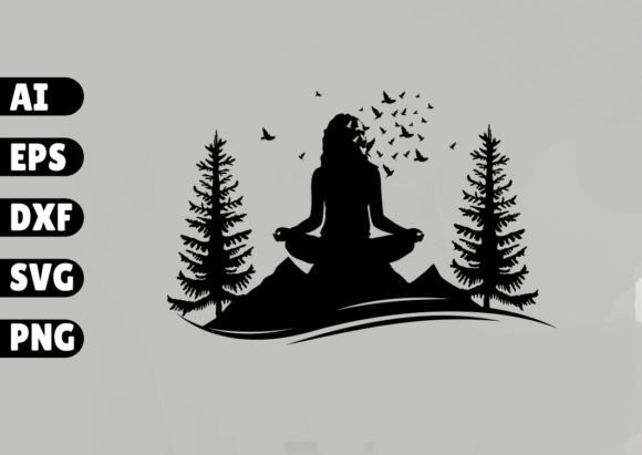 Outdoor Meditation Yoga in Mountain Graphics and T-Shirt Designs
