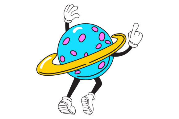 Retro Comic Planet Character. Cartoon Fu Graphics and Illustrations