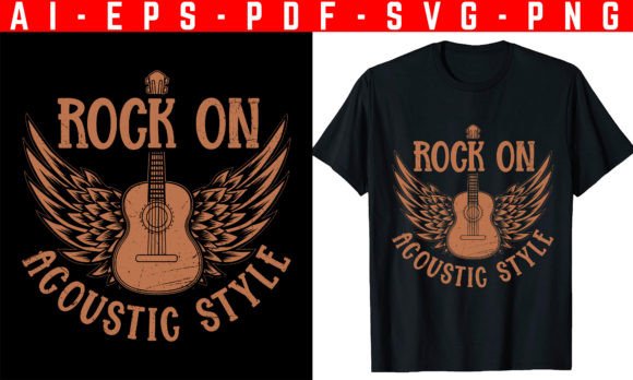 Rock on Guitar T-shirt Design: Graphics and T-Shirt Designs