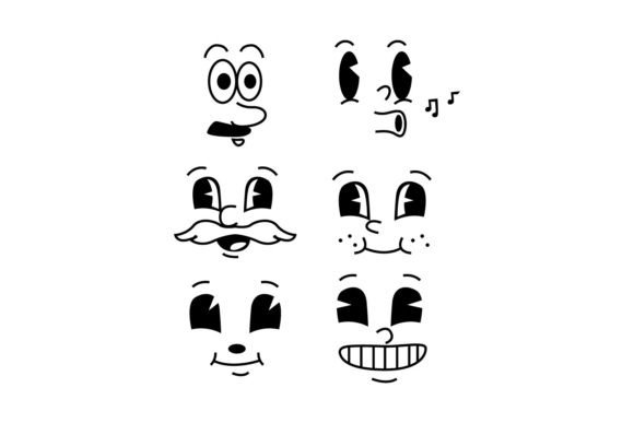 Set Retro Cartoon Mascot Characters Art Graphics and Illustrations